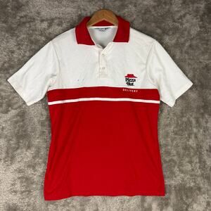 Pizza Hut Vintage 80s Red White Polo Shirt Employee Uniform Delivery Driver L
